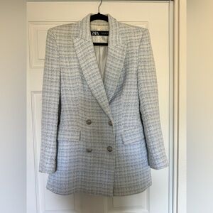 Zara Blue Double-Breasted Blazer